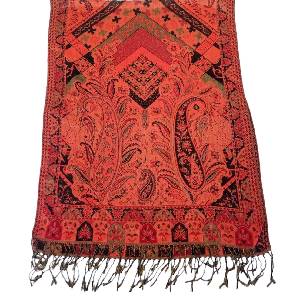 Pashmina Cashmere Red & Black Patterned Scarf Wrap Head Scarf Hijab